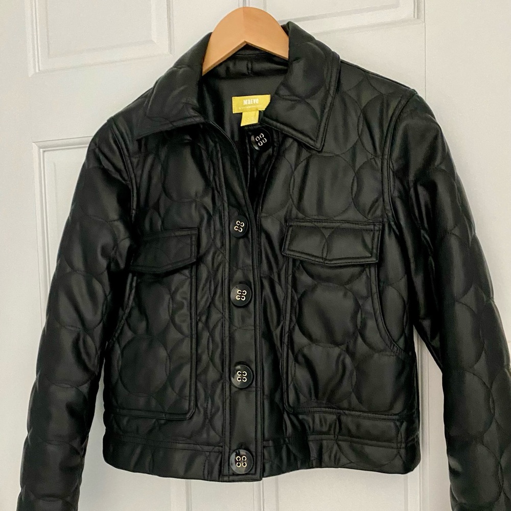 Anthropologie Maeve faux leather quilted jacket size 2 Crop Black